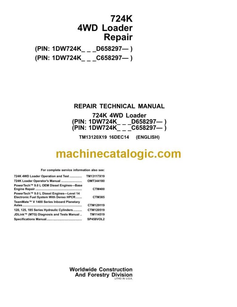 John Deere 724K 4WD Loader Repair Technical Manual (TM13120X19)