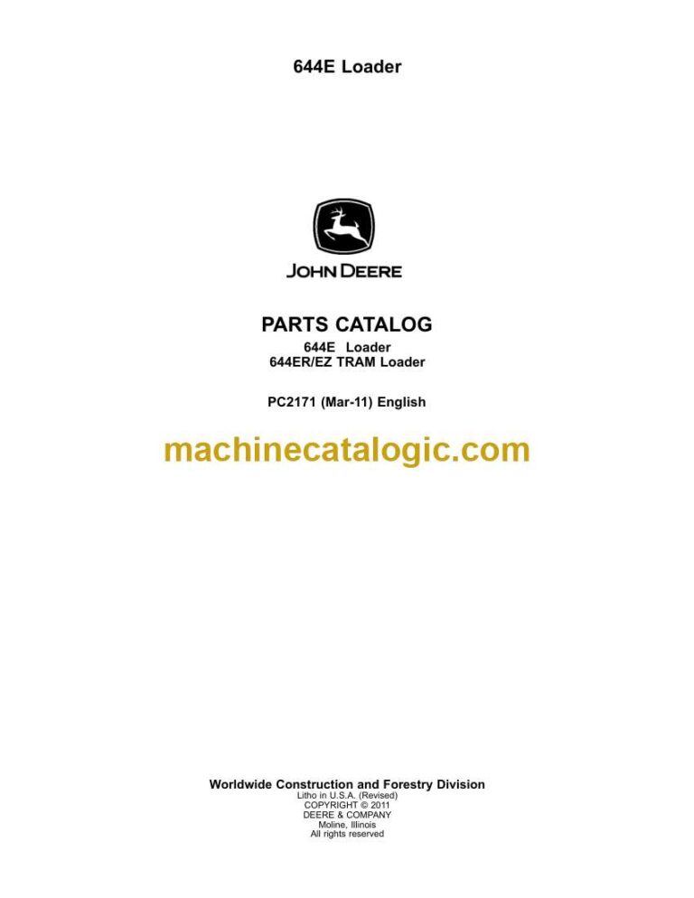 John Deere 644E Loader Parts Catalog (PC2171)