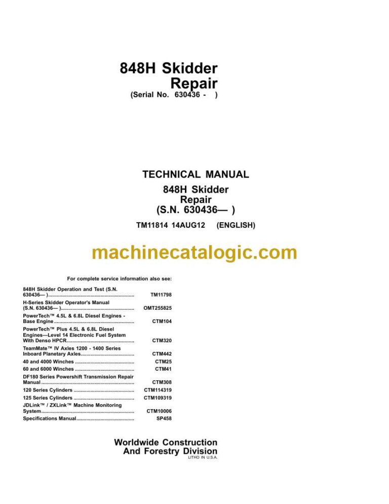 John Deere 848H Skidder Repair Technical Manual (TM11814)