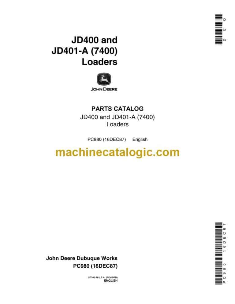 John Deere JD400 and JD401A Loaders Parts Catalog (PC980)