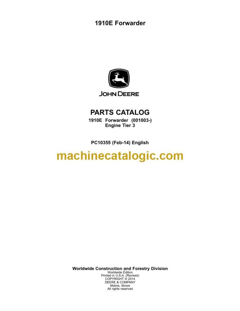 John Deere 1910E Forwarder Parts Catalog (PC10355)