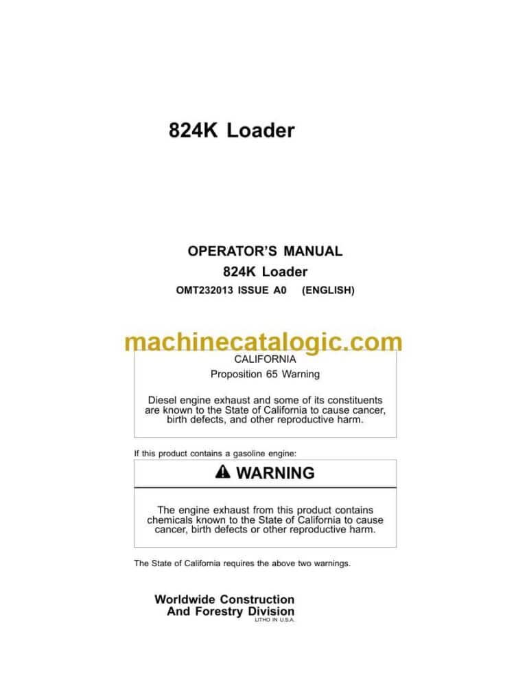 John Deere 824K Loader Operators Manual (OMT232013)