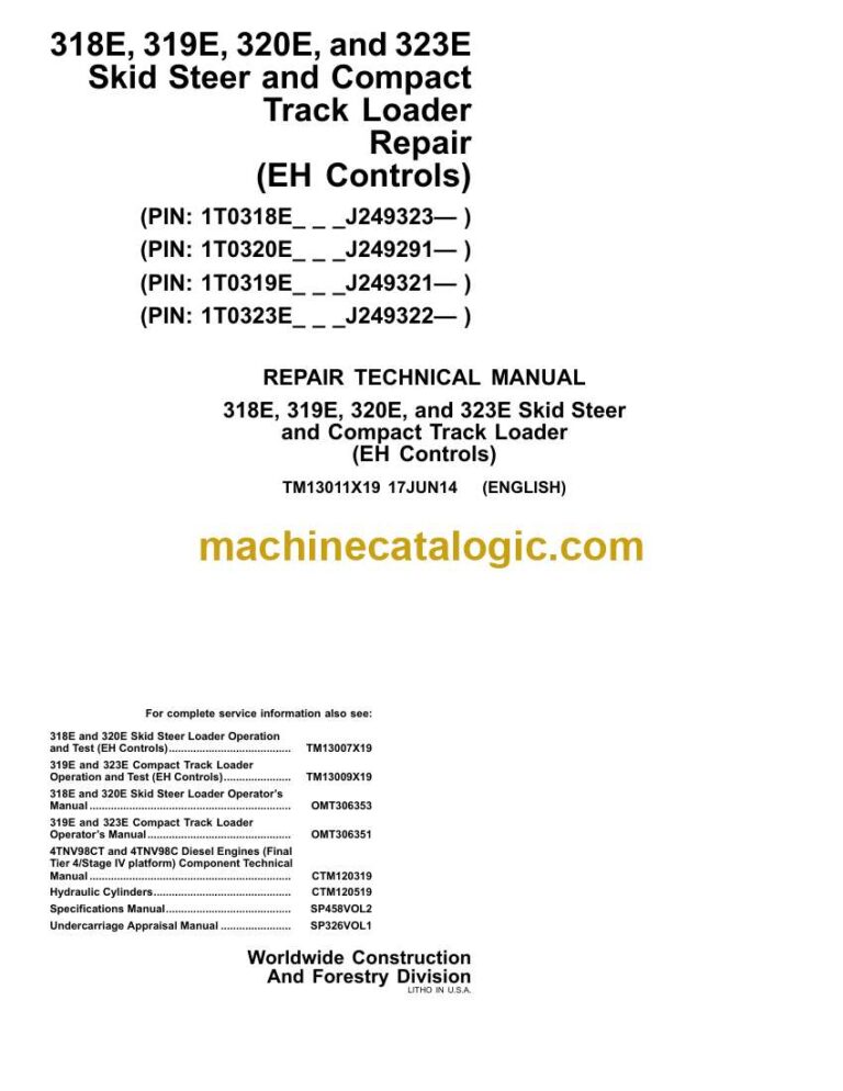 John Deere 318E, 319E, 320E, and 323E Skid Steer and Compact Track Loader Repair Technical Manual (TM13011X19)