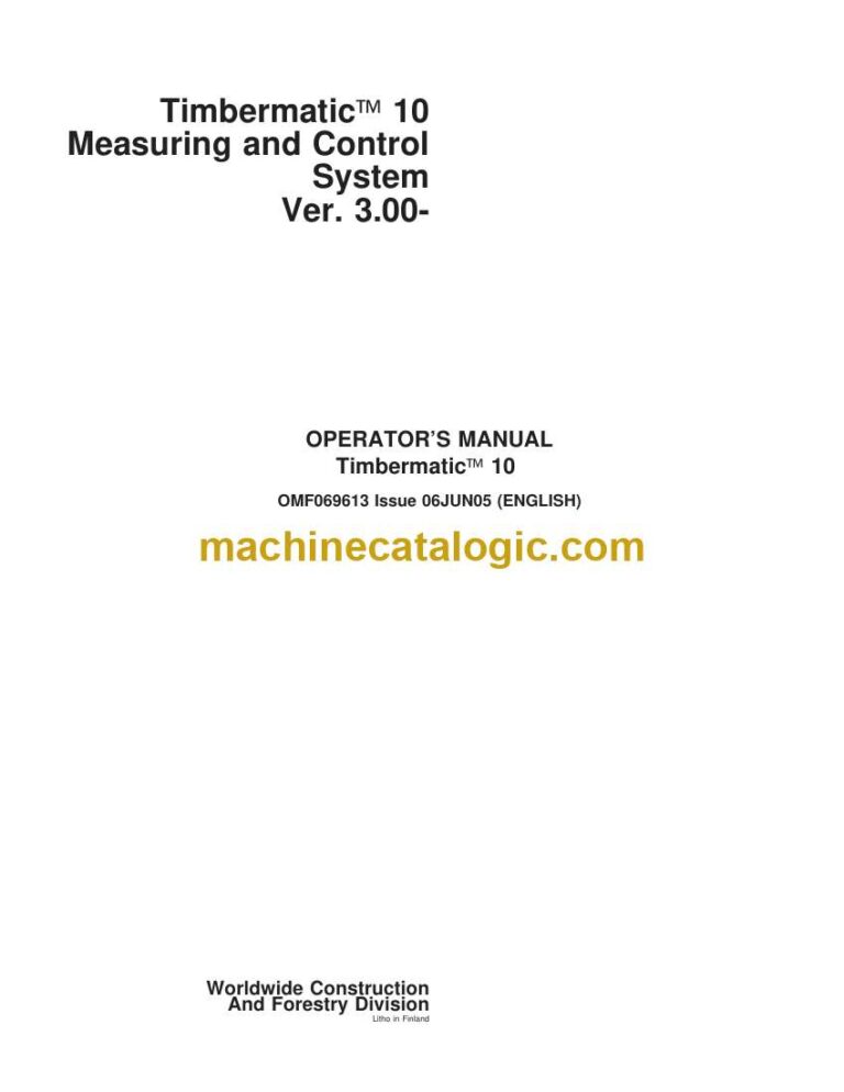 John Deere Timbermatic 10 Measuring and Control System Operator Manual (OMF069613)