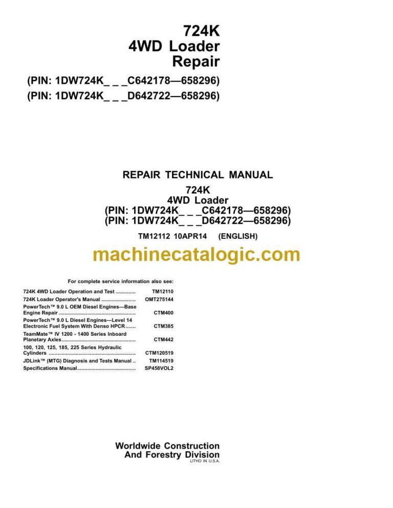 John Deere 724K 4WD Loader Repair Technical Manual (TM12112)