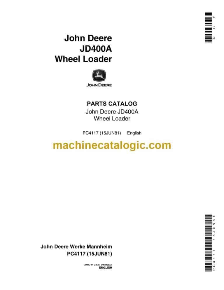 John Deere JD400A Wheel Loader Parts Catalog (PC4117)