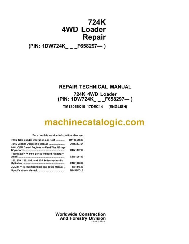 John Deere 724K 4WD Loader Repair Technical Manual (TM13055X19)