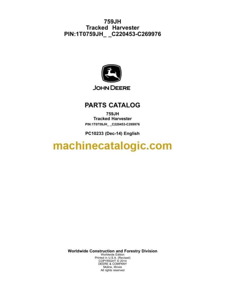 John Deere 759JH Tracked Harvester Parts Catalog (PC10233)