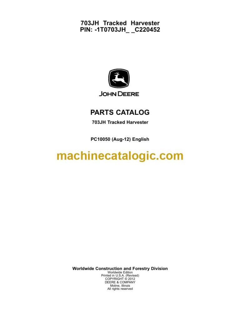 John Deere 703JH Tracked Harvester Parts Catalog (PC10050)