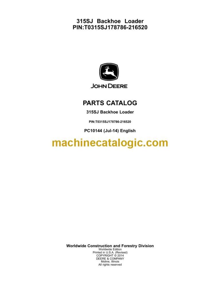 John Deere 315SJ Backhoe Loader Parts Catalog (PC10144)