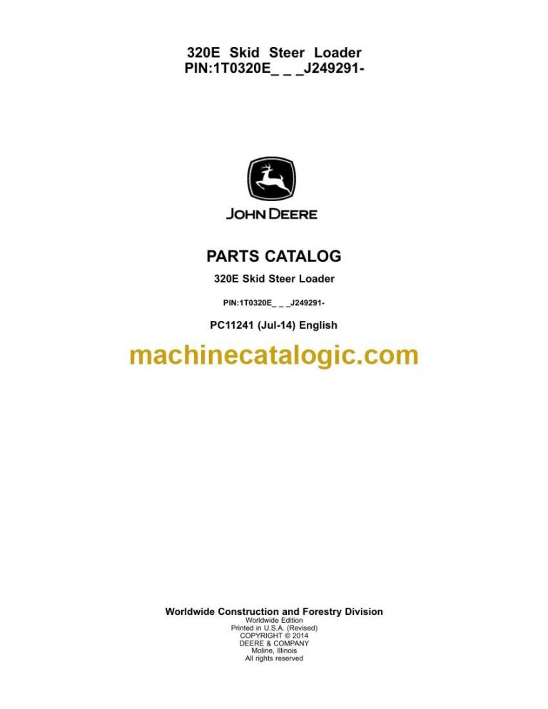 John Deere 320E Skid Steer Loader Parts Catalog (PC11241)
