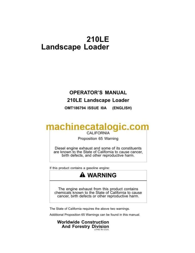 John Deere 210LE Landscape Loader Operators Manual (OMT186794)
