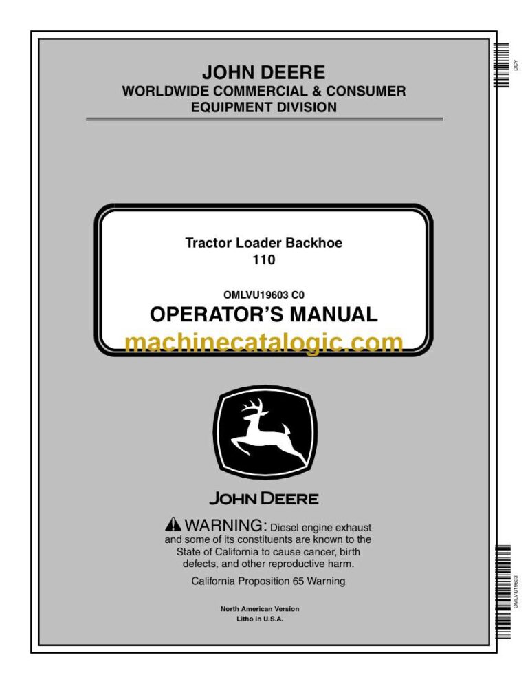John Deere 110 Tractor Loader Backhoe Operator Manual (OMLVU19603)