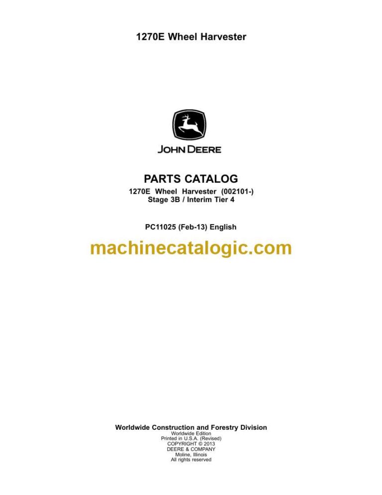 John Deere 1270E Wheel Harvester Parts Catalog (PC11025)