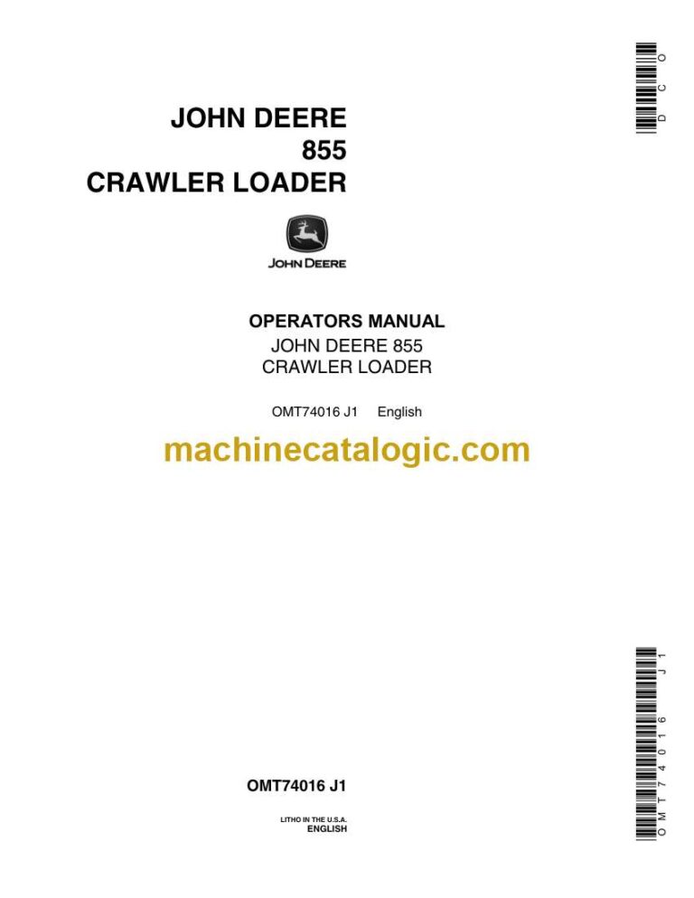John Deere 855 Crawler Loader Operators Manual (OMT74016)