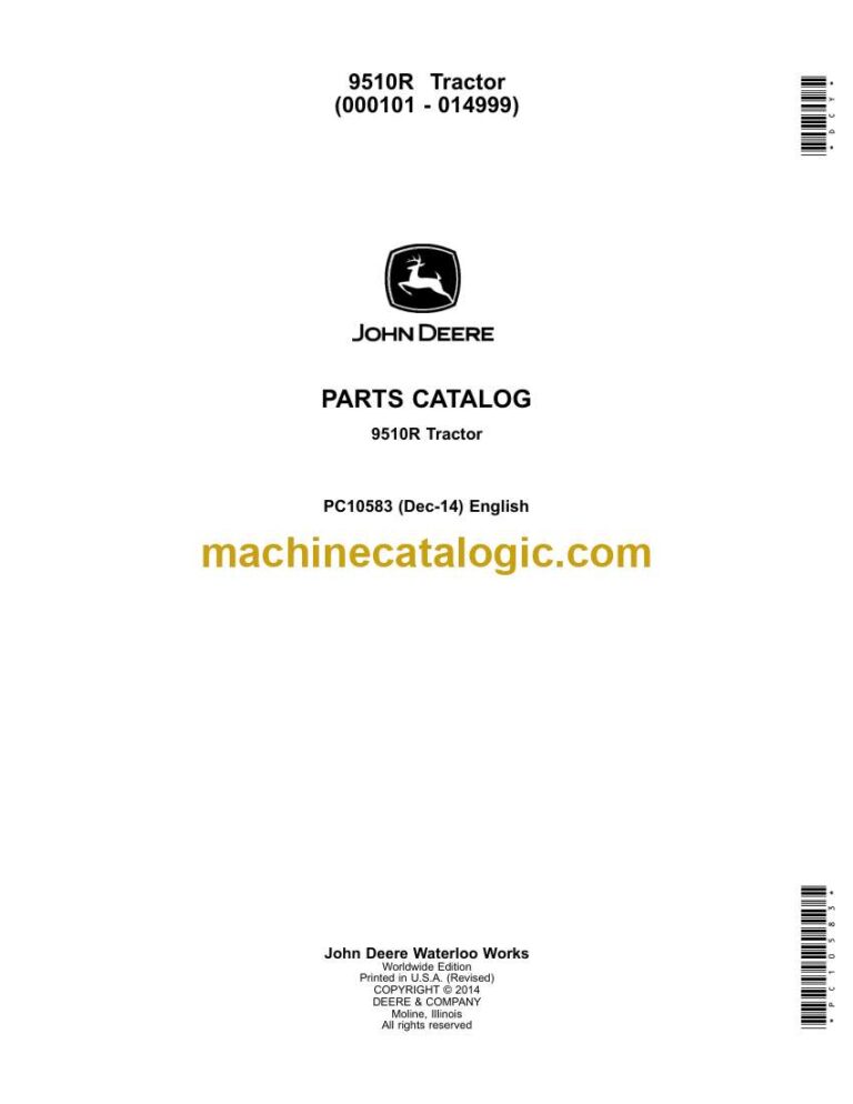 John Deere 9510R Tractor Parts Catalog (PC10583)