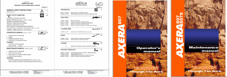Sandvik Axera D07-260 Full Documents (Service, Operator, Maintenance Manual and Parts Catalog) [105D7857-1]