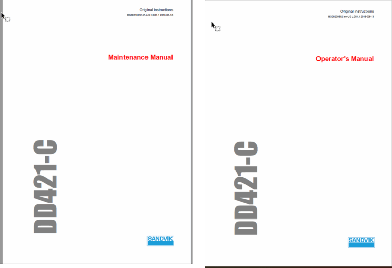 Sandvik DD421-60C Drill Rig Full Documents (Service, Operator, Maintenance Manual and Parts Catalog) [119D57376]