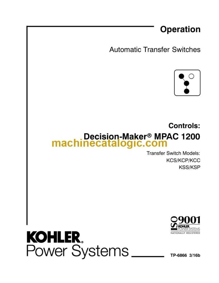Kohler MPAC 1200 Decision-Maker Automatic Transfer Switches Operation Manual (tp6866)