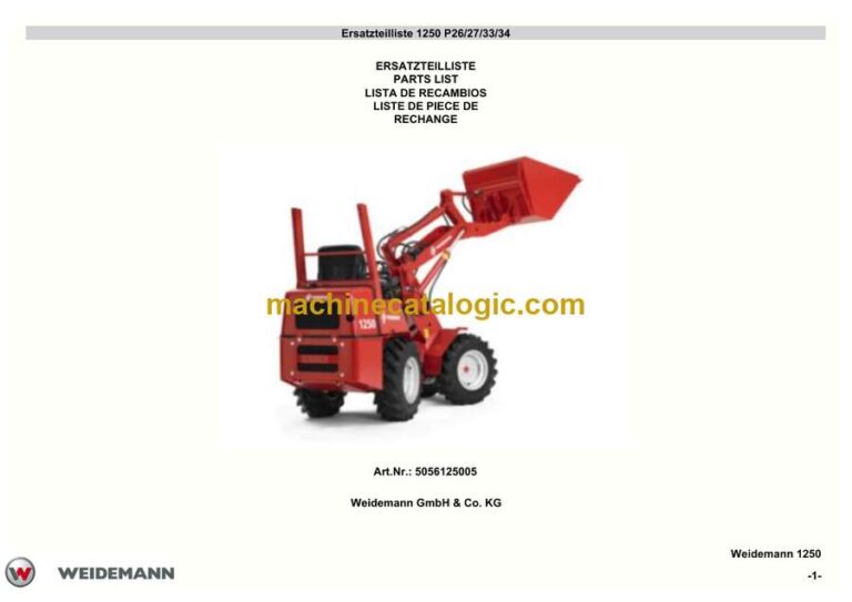 Weidemann 1250 P26, P27, P33, P34 Wheel Loader Parts Catalog