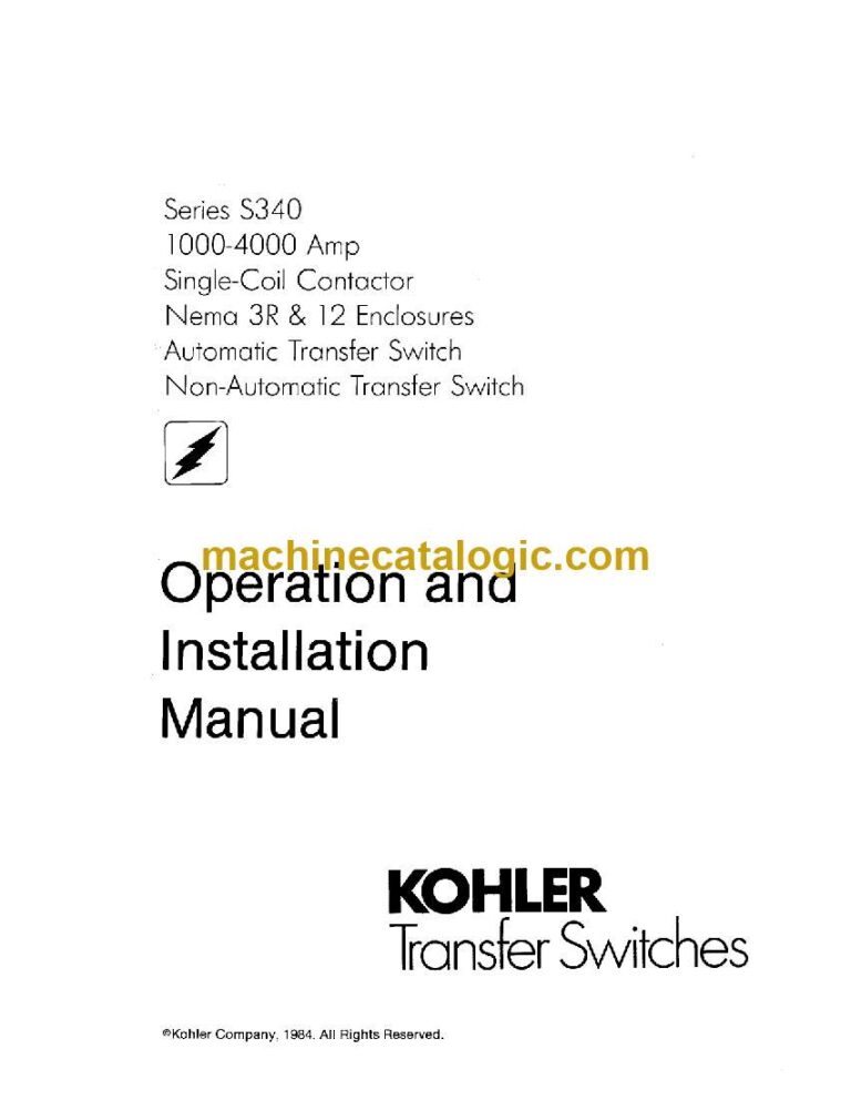 Kohler Series S3450 1000-4000 Amp Single-Coil Contactor Nema 3R, 12 Enclosures Operation and Installation Manual (tp5089)