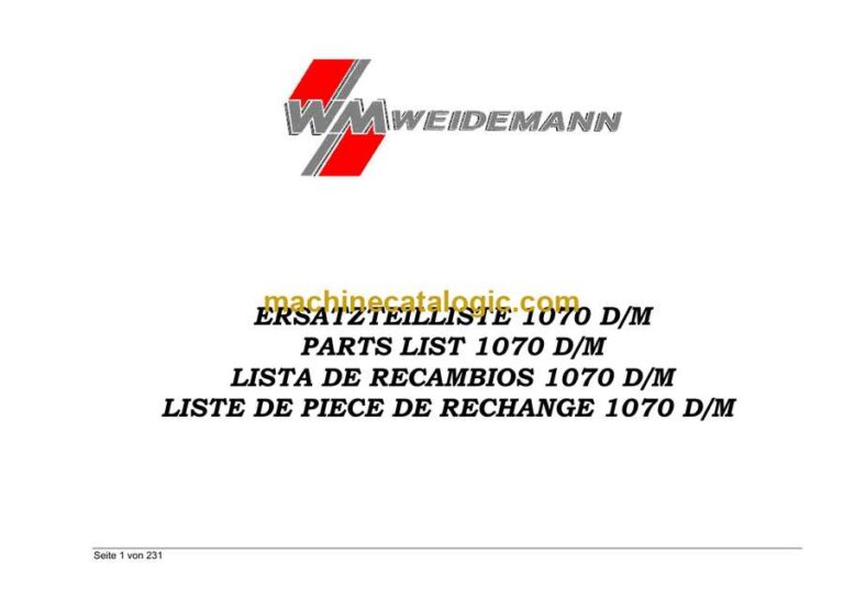Weidemann 1070 D/M Wheel Loader Parts Catalog
