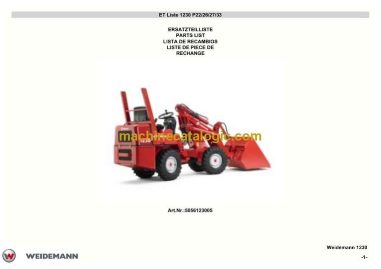 Weidemann 1230 P22, P26, P27, P33 Wheel Loader Parts Catalog