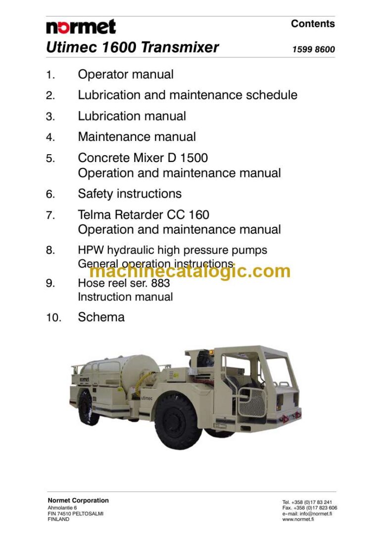 Normet Ultimec 1600 Transmixer Operator, Lubrication, Maintenance, Instruction Manual (449-452)