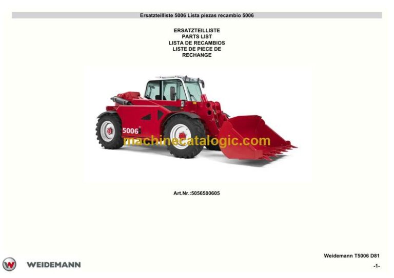 Weidemann 5006 Wheel Loader Parts Catalog