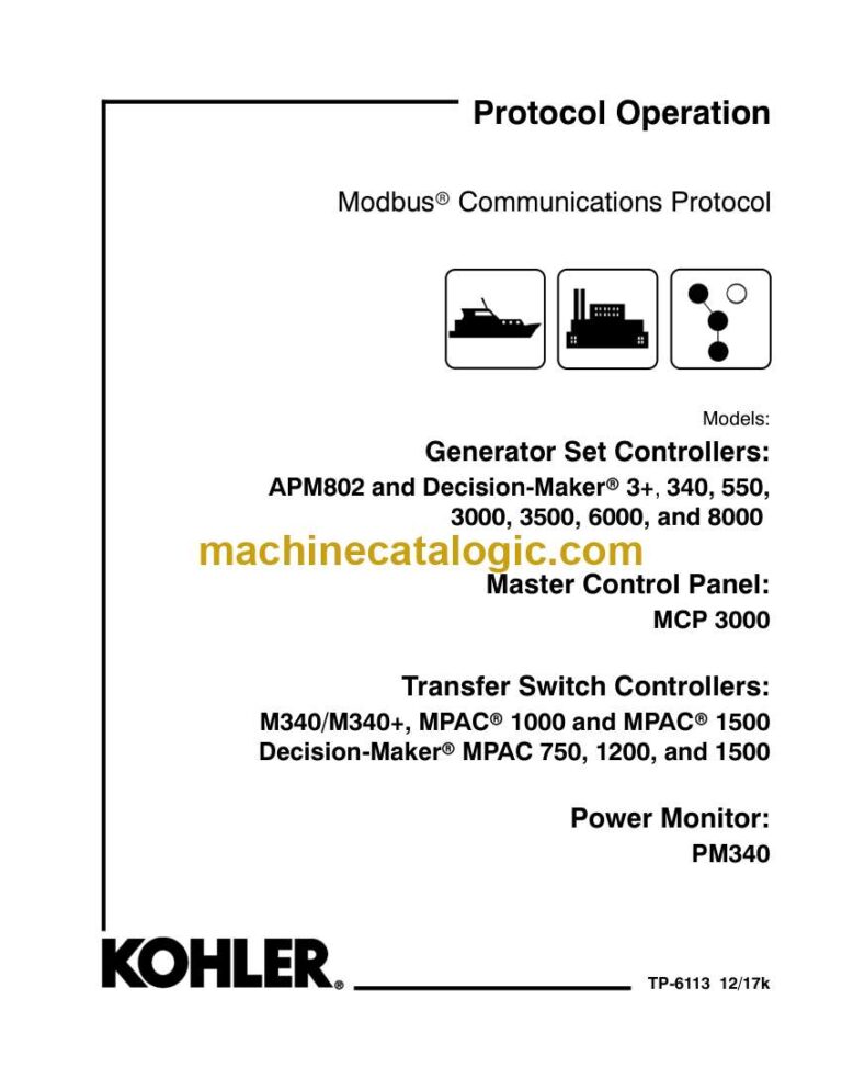 Kohler APM802 and Decision-Makerr 3+, 340, 550, 3000, 3500, 6000, and 8000 Modbusr Communications Protocol Operation Manual (tp6113)