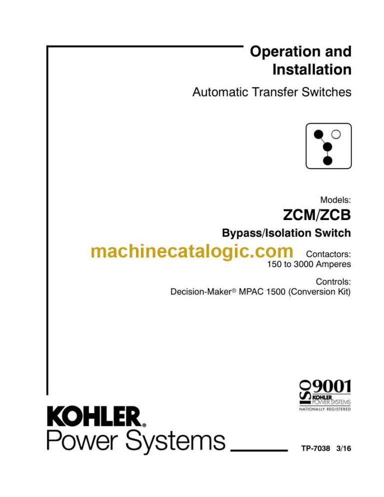 Kohler ZCM, ZCB Automatic Transfer Switches Operation and Installation Manual (tp7038)