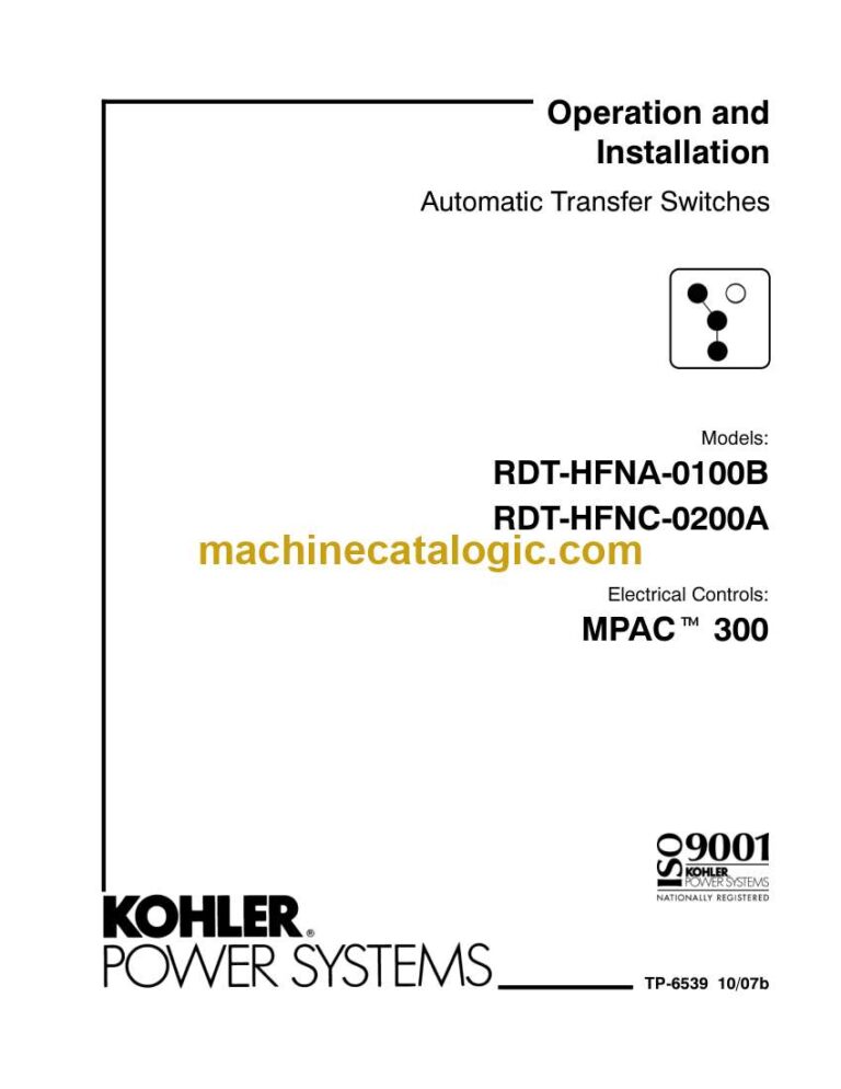 Kohler RDT-HFNA-0100B, RDT-HFNC-0200A Automatic Transfer Switches Operation and Installation Manual (tp6539)