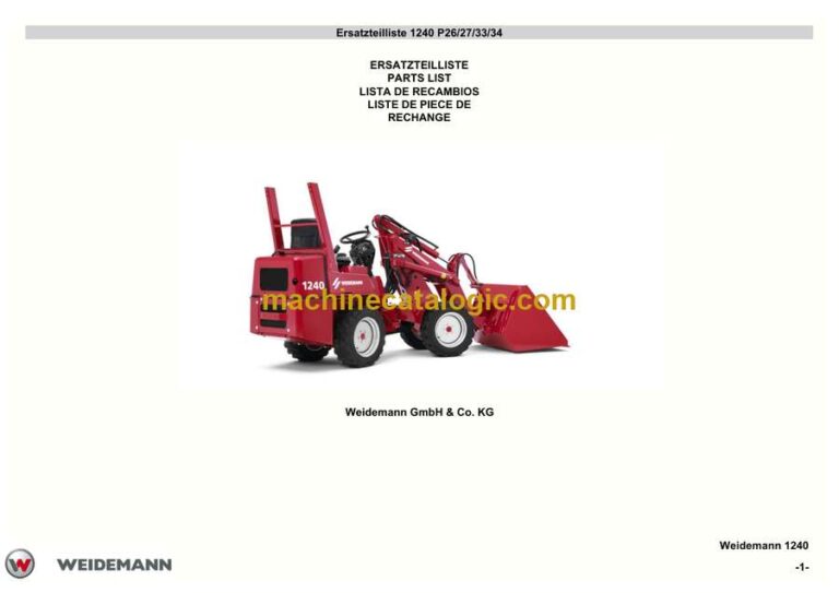 Weidemann 1240 P26, P27, P33, P34 Wheel Loader Parts Catalog