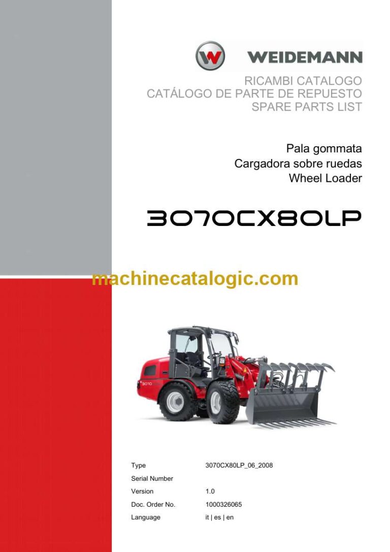 Weidemann 3070CX80LP Wheel Loader Spare Parts Catalog