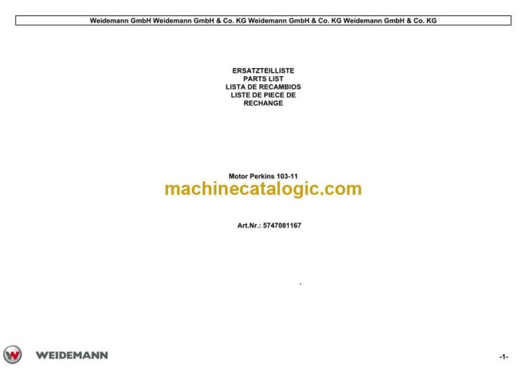 Weidemann Perkins 103-11 Engine Spare Parts Catalog