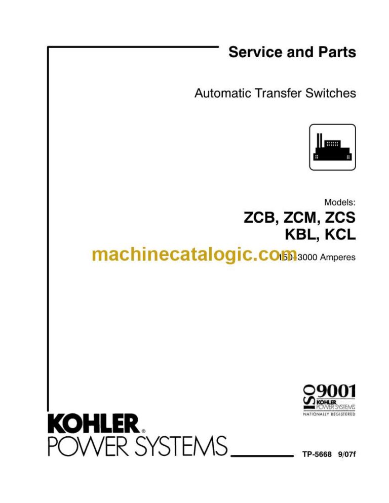 Kohler ZCB, ZCM, ZCS KBL, KCL Automatic Transfer Switches Service and Parts Manual (tp5668)