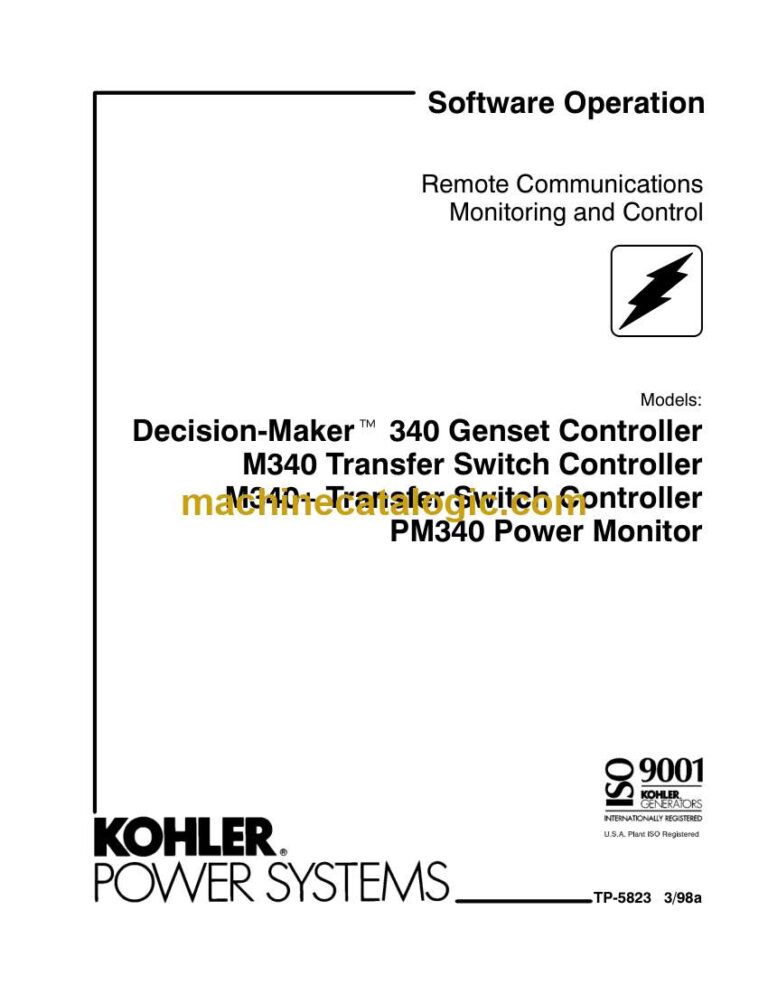 Kohler M340, M340+ Transfer Switch Controller, PM340 Power Monitor Remote Communications Monitoring and Control Software Operation Manual (tp5823)