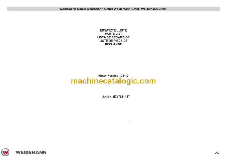 Weidemann Perkins 103-10 Engine Spare Parts Catalog