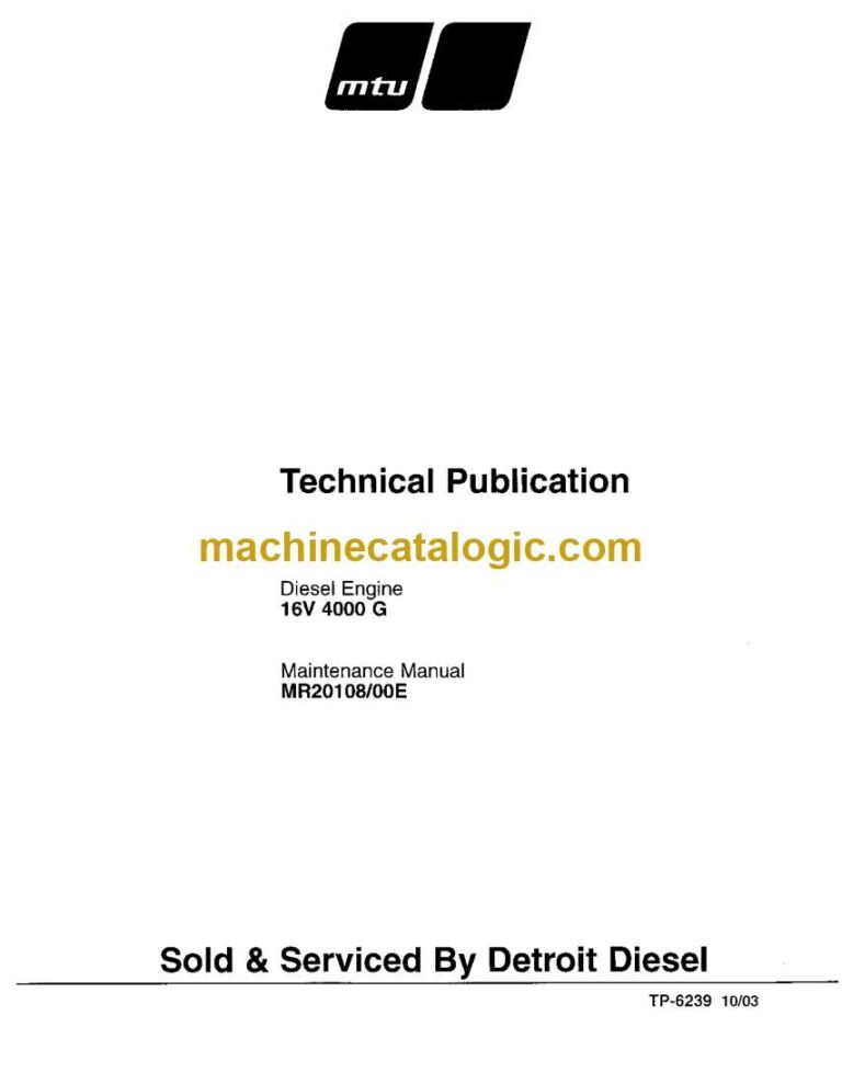 MTU 16V 400G Diesel Engine, MR2010800E Maintenance Manual Technical Publication (tp6239)
