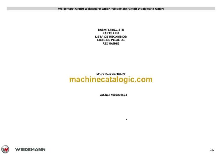 Weidemann Perkins 104-22 Engine Spare Parts Catalog