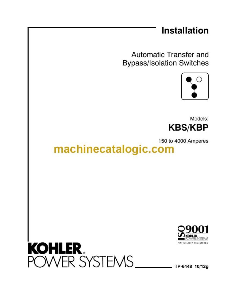 Kohler KBS, KBP Automatic Transfer and Bypass, Isolation Switches Installation Manual (tp6448)