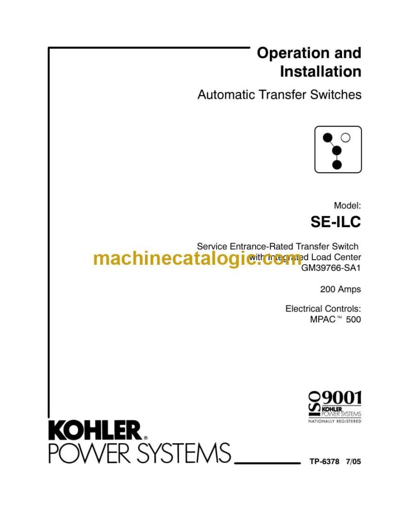 Kohler SE-ILC Automatic Transfer Switches Operation and Installation Manual (tp6378)
