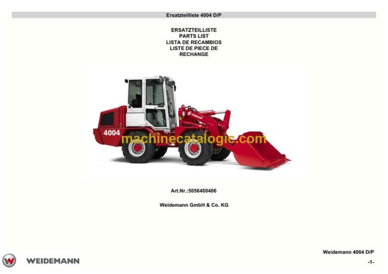 Weidemann 4004 D/P Wheel Loader Parts Catalog