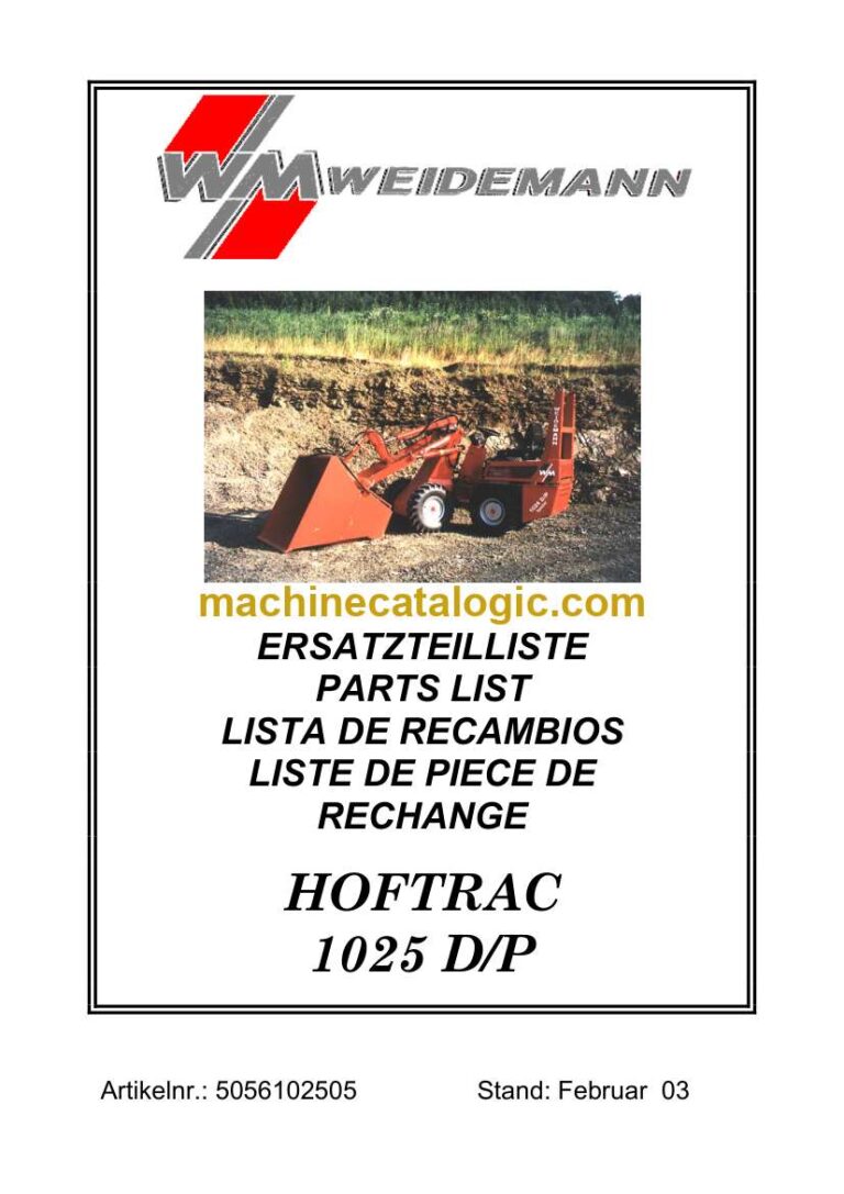 Weidemann 1025 D/P Hoftrac Parts Catalog