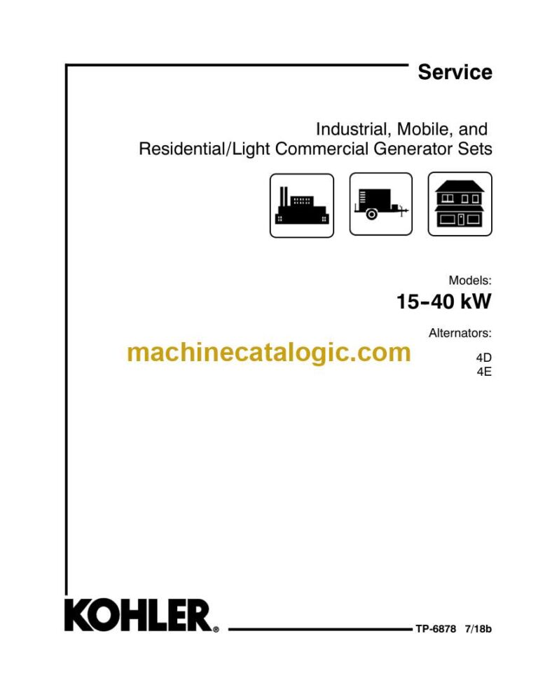 Kohler 15-40 kW Industrial, Mobile, and Residential, Light Commercial Generator Sets Service Manual