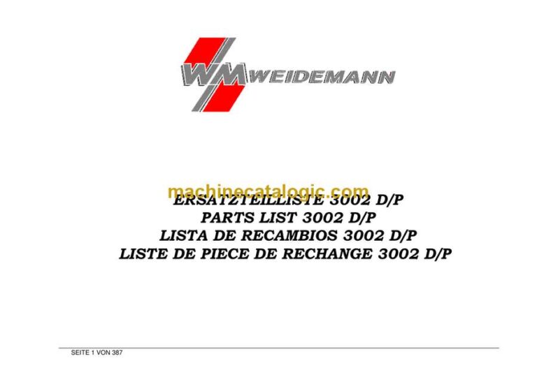 Weidemann 3002 D/P Wheel Loader Parts Catalog