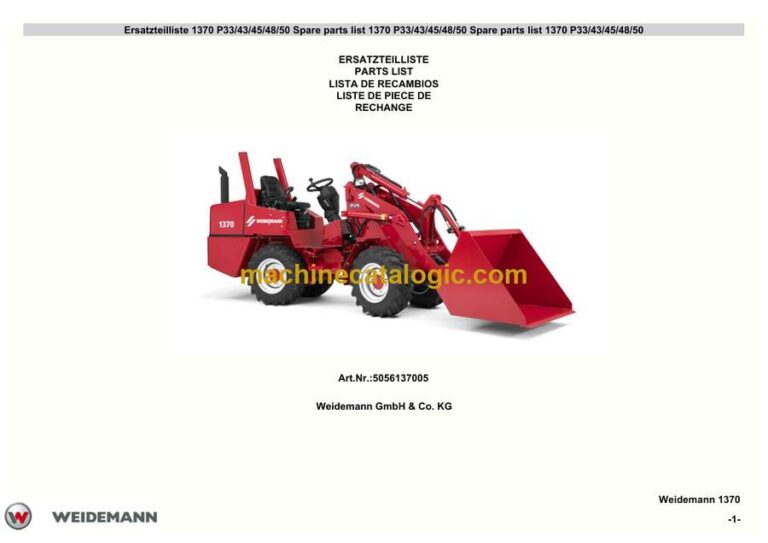 Weidemann 1370 P33, P43, P45, P48, P50 Wheel Loader Parts Catalog