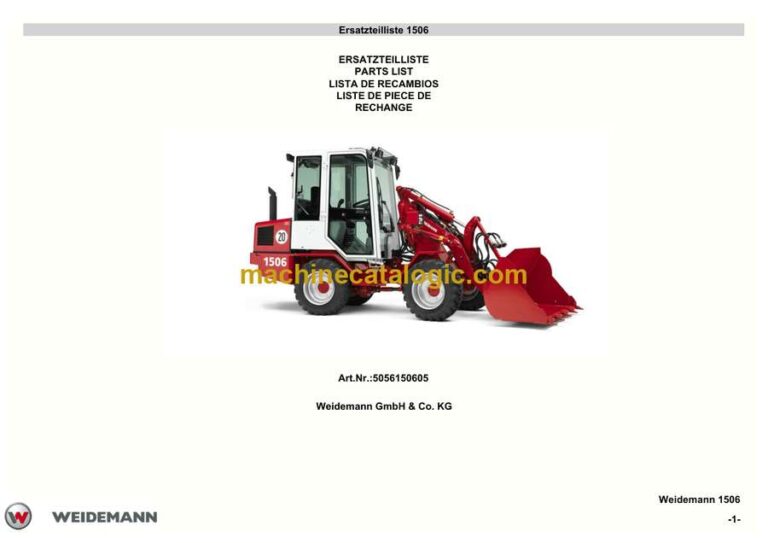 Weidemann 1506 Wheel Loader Parts Catalog