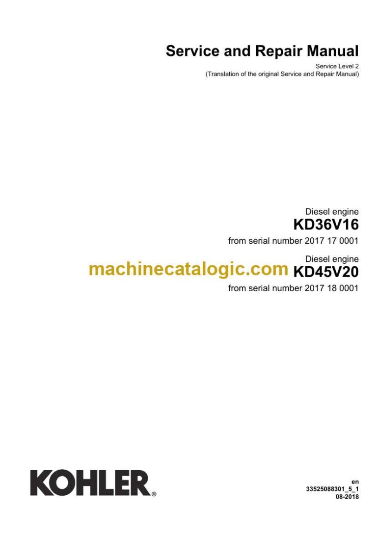 Kohler KD36V16, KD45V20 Diesel Engine Service and Repair Manual (33525088301)