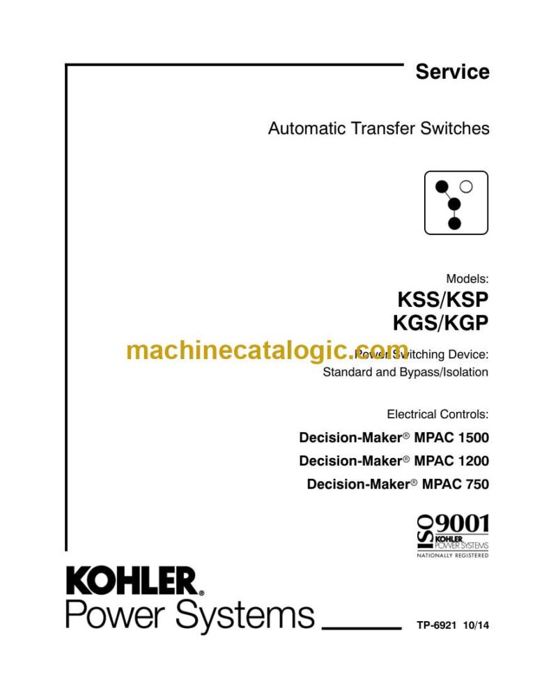Kohler KSS, KSP, KGS, KGP Automatic Transfer Switches Service Manual (tp6921)